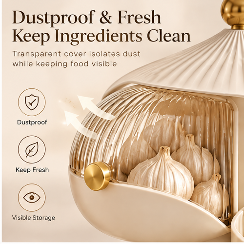 4-tier rotating fruit and vegetable organizer with transparent dome covers — a piece of kitchen art, store beautifully