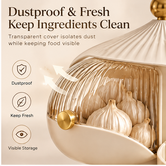 4-tier rotating fruit and vegetable organizer with transparent dome covers — a piece of kitchen art, store beautifully