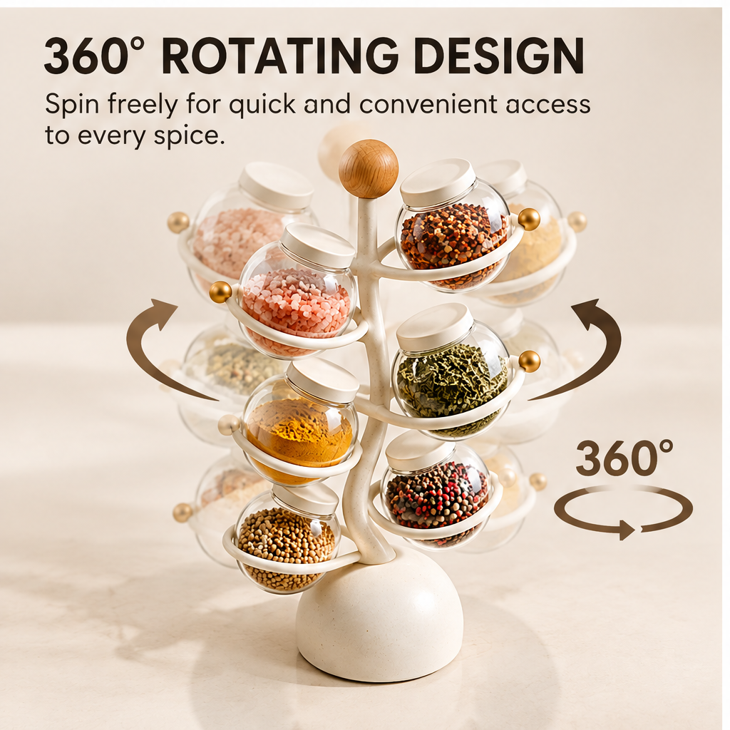 360° rotating design — spin freely for quick and convenient access to every spice