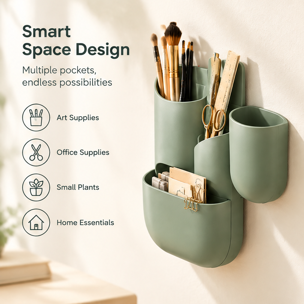 Smart space design — multiple pockets, endless possibilities. Stores art supplies, office supplies, small plants, and home essentials