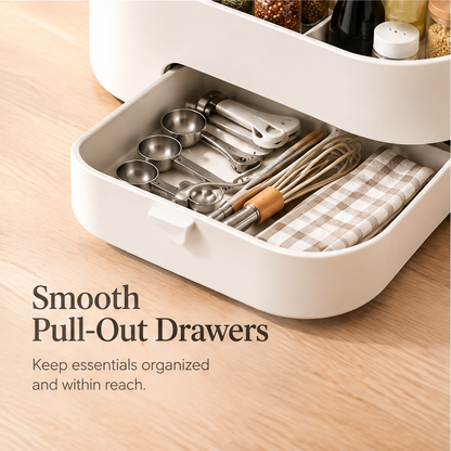 Everything in one place — organize, simplify, enjoy your space with all tiers and drawer fully loaded