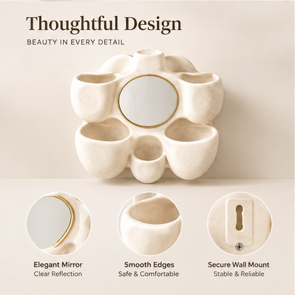 Thoughtful design — beauty in every detail. Elegant mirror with clear reflection, smooth edges safe and comfortable, secure wall mount stable and reliable