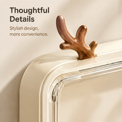 Thoughtful details — stylish antler design, more convenience. Close-up of decorative antler accent on top of organizer