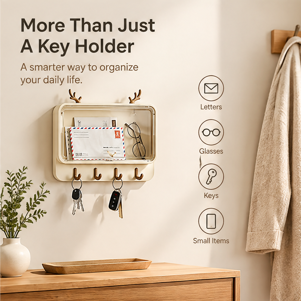 More than just a key holder — a smarter way to organize your daily life. Stores letters, glasses, keys, and small items